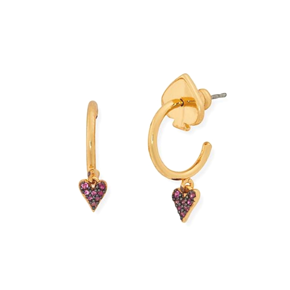 Pink Huggies Sweetheart Cubic Zirconia Gold 1/2 Hoop Earrings Kate Spade Sparkly